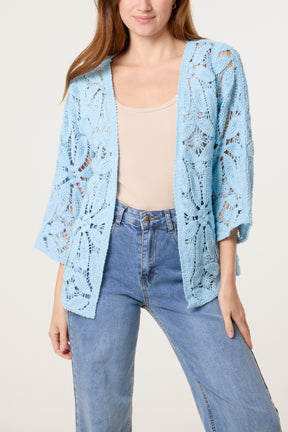 Floral Crochet 3/4 Sleeve Cardigan