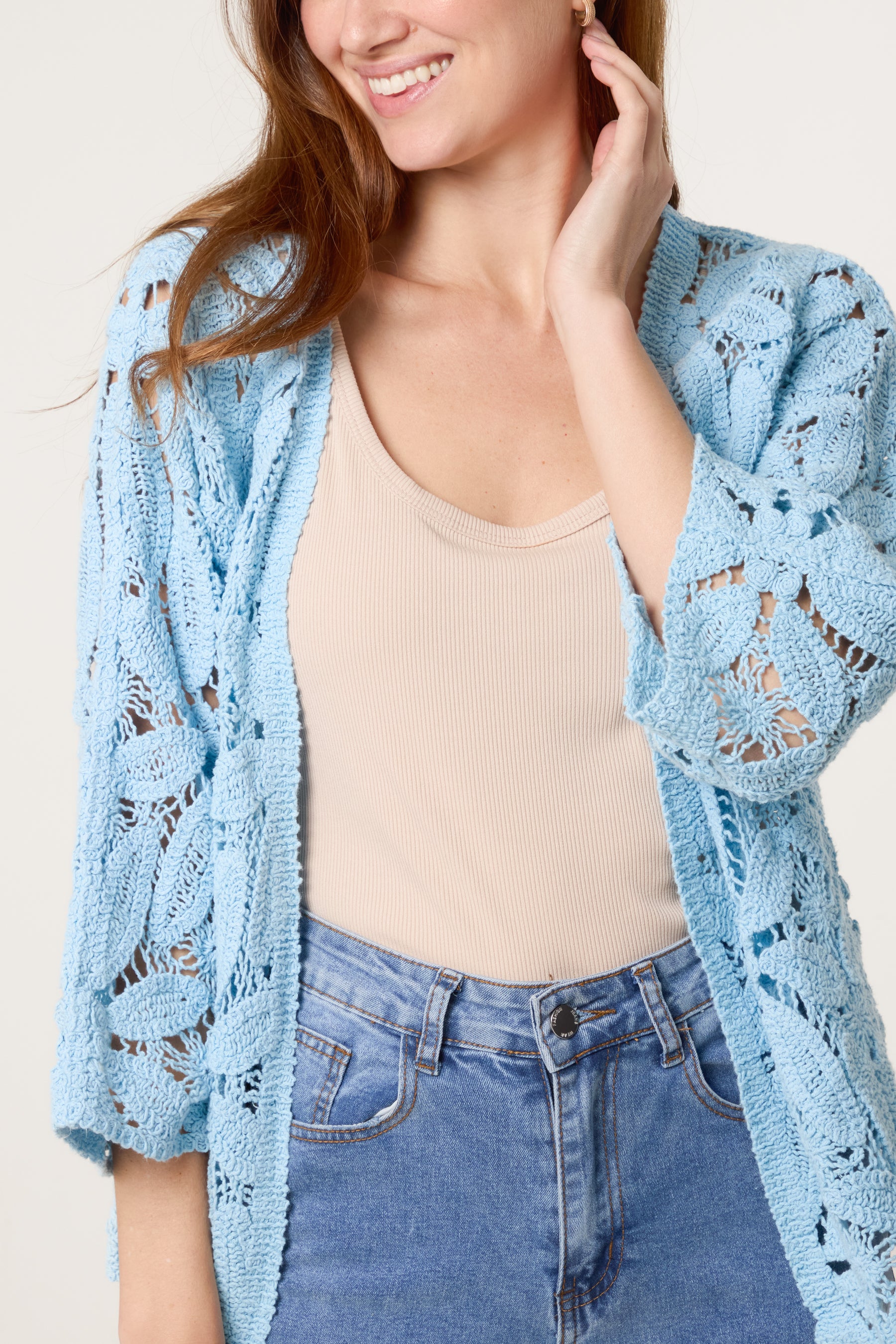 Floral Crochet 3/4 Sleeve Cardigan