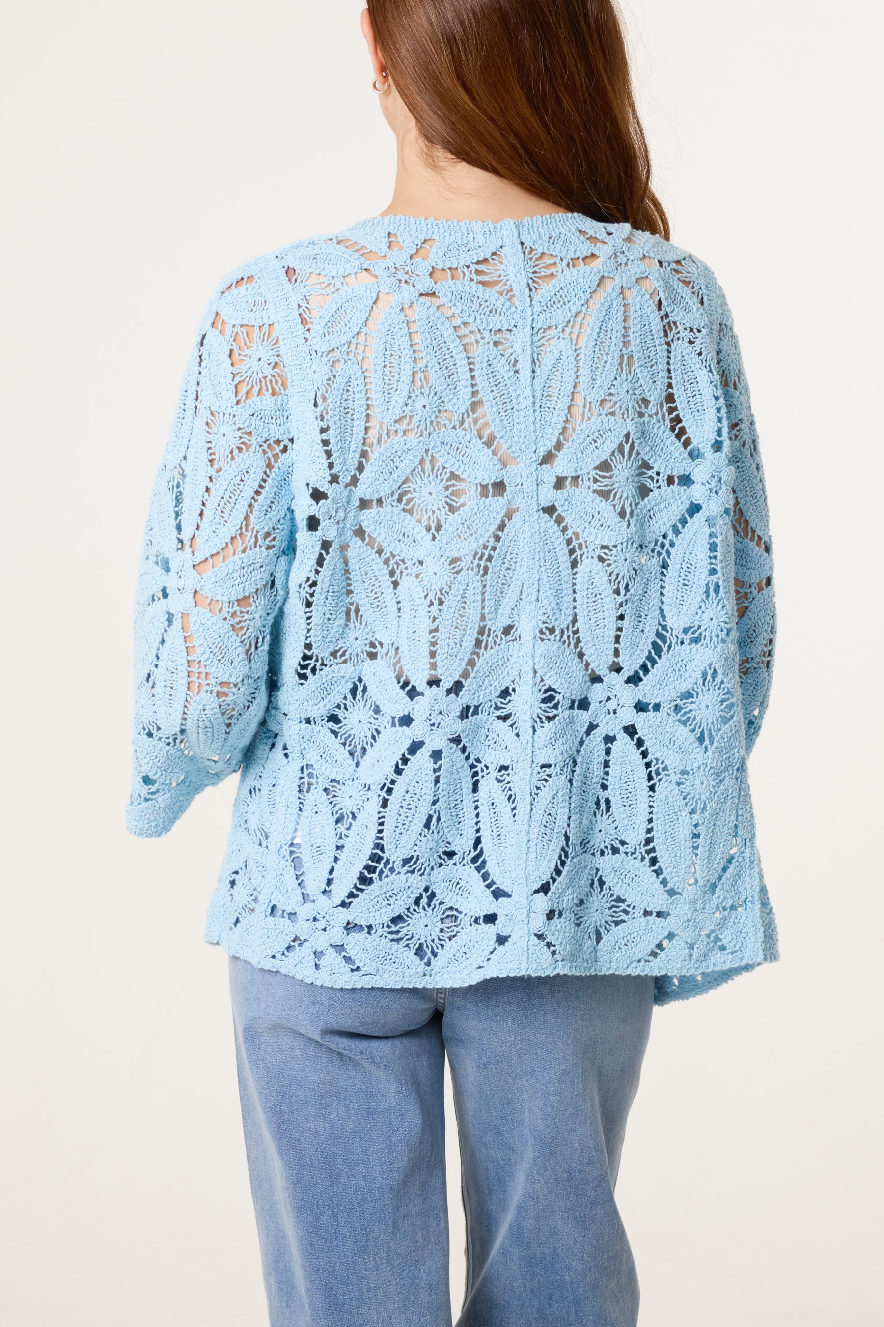 Floral Crochet 3/4 Sleeve Cardigan