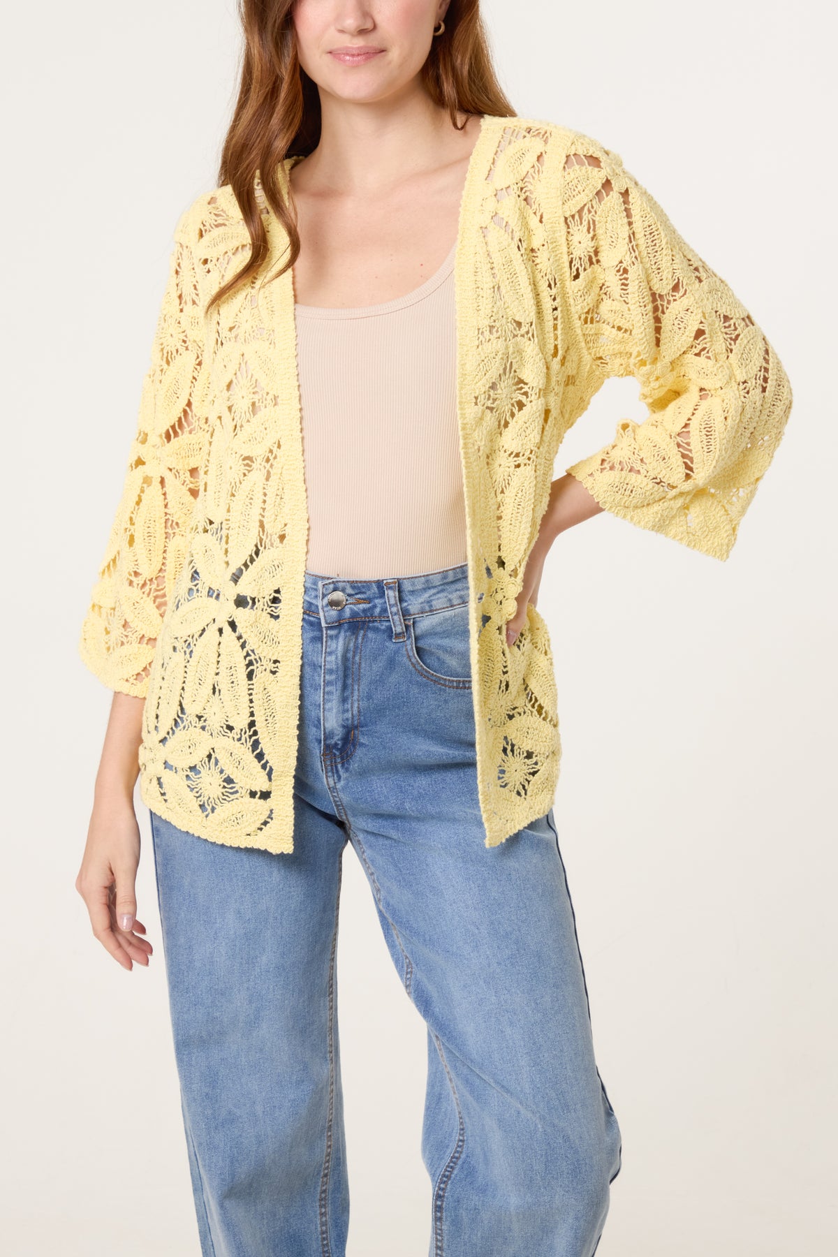 Floral Crochet 3/4 Sleeve Cardigan