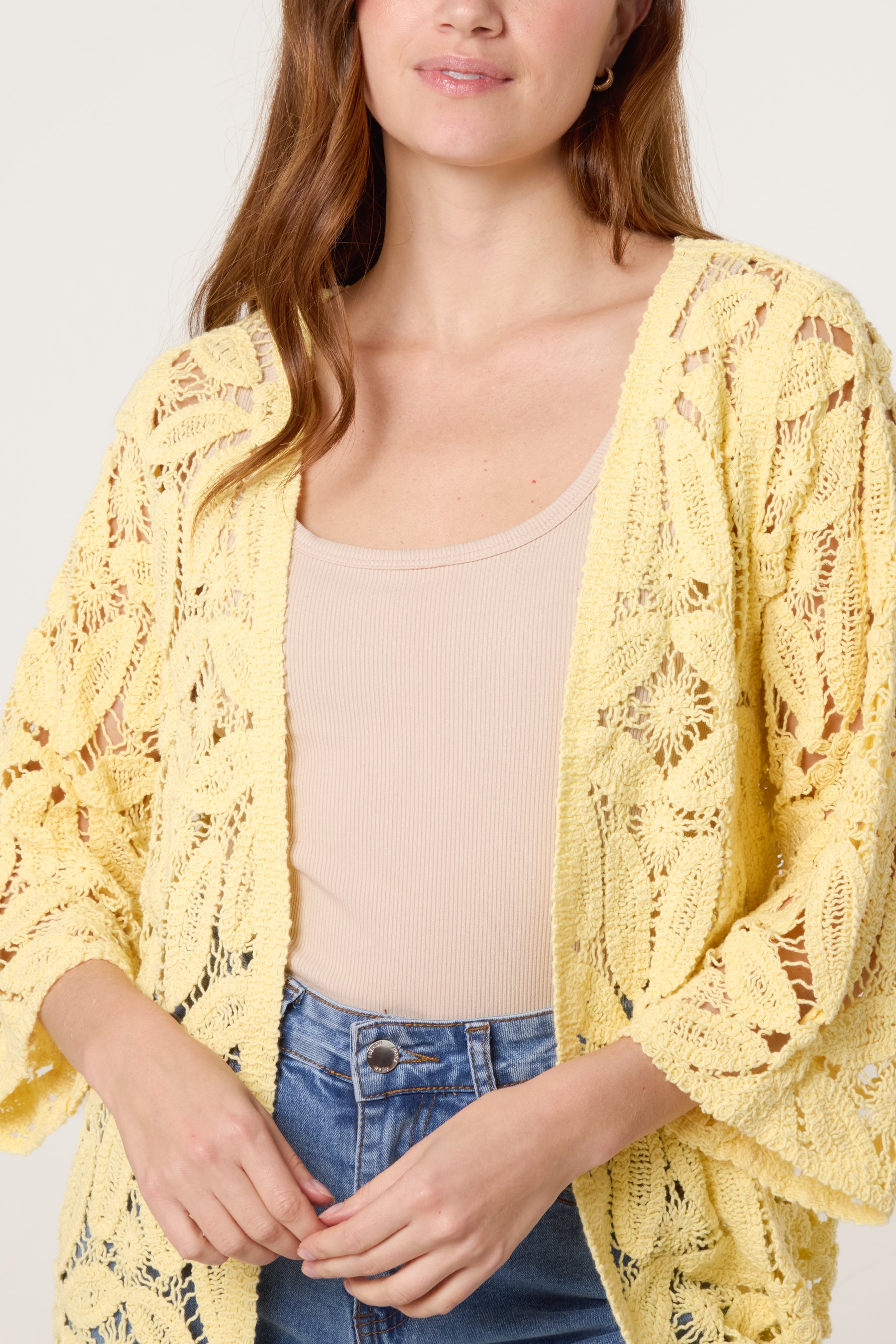 Floral Crochet 3/4 Sleeve Cardigan