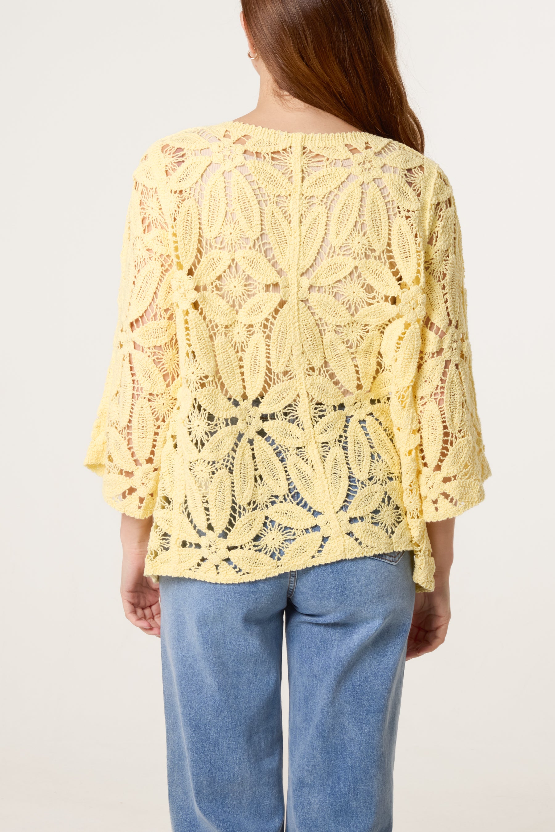 Floral Crochet 3/4 Sleeve Cardigan