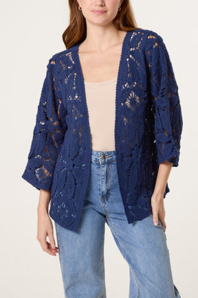 Floral Crochet 3/4 Sleeve Cardigan