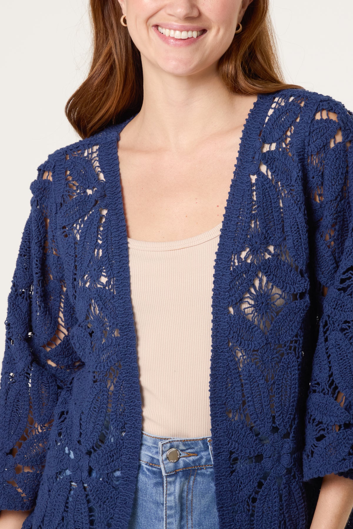 Floral Crochet 3/4 Sleeve Cardigan