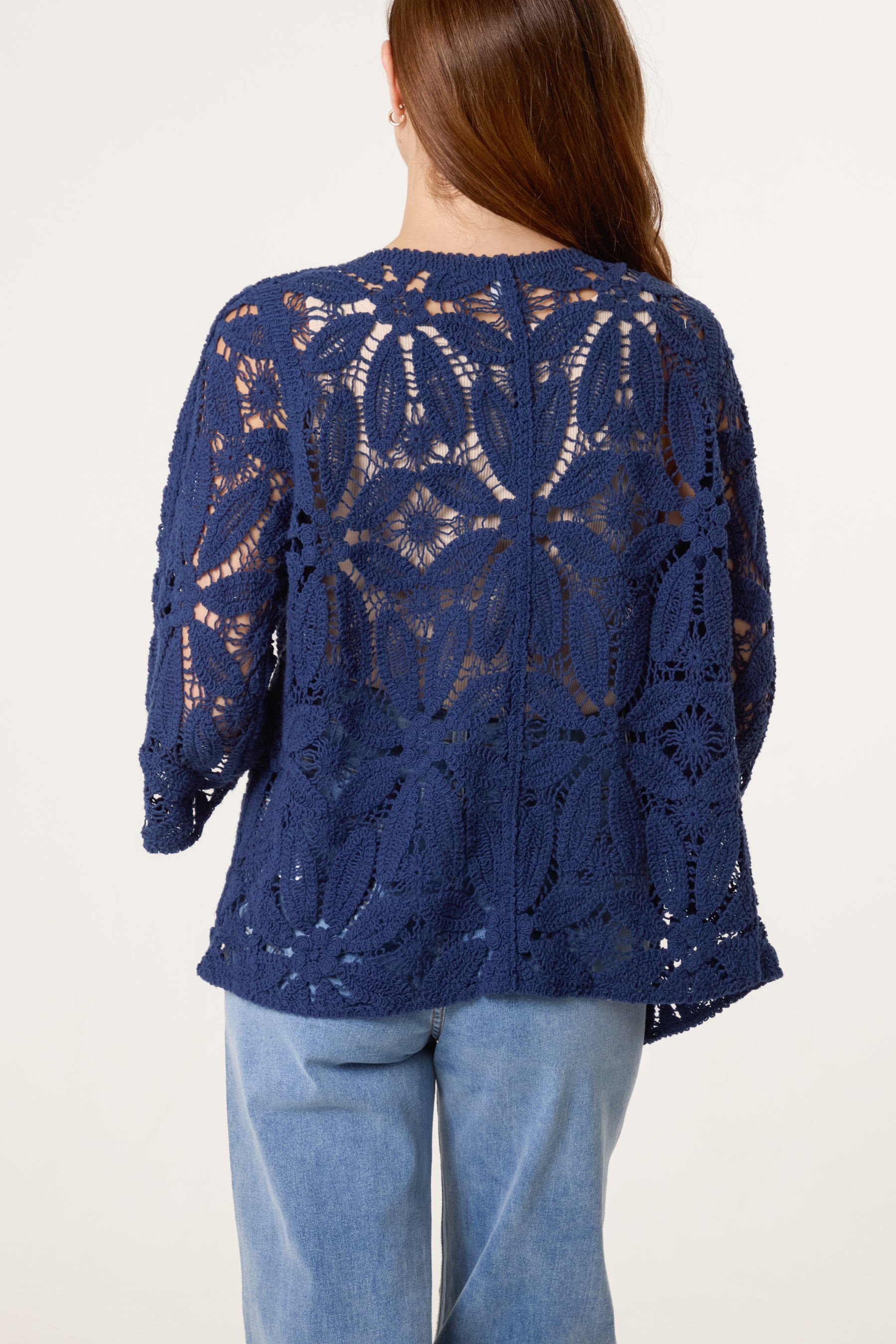 Floral Crochet 3/4 Sleeve Cardigan