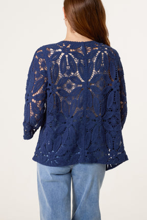 Floral Crochet 3/4 Sleeve Cardigan