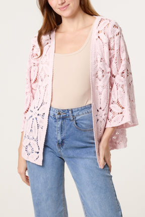 Floral Crochet 3/4 Sleeve Cardigan