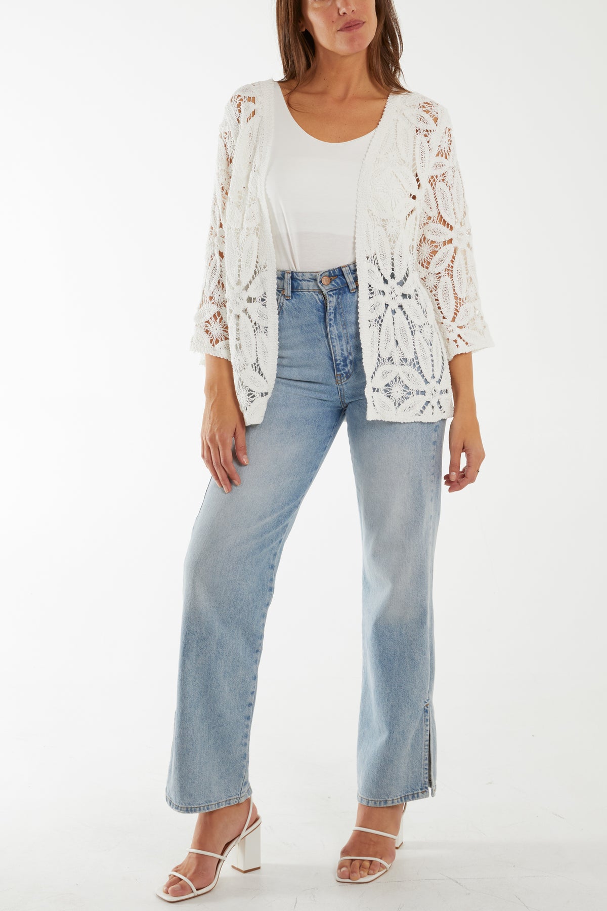 Floral Crochet 3/4 Sleeve Cardigan