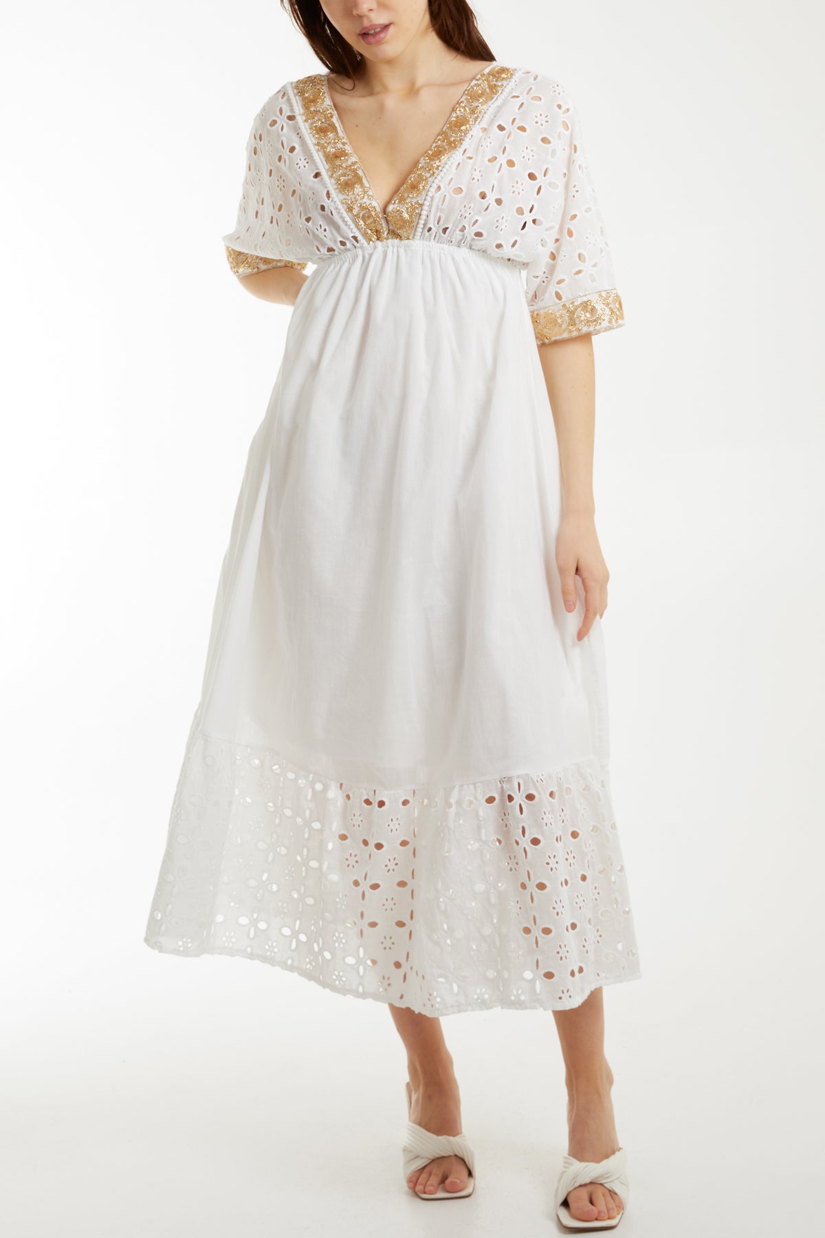 Broderie Anglaise Embellishment Maxi Dress