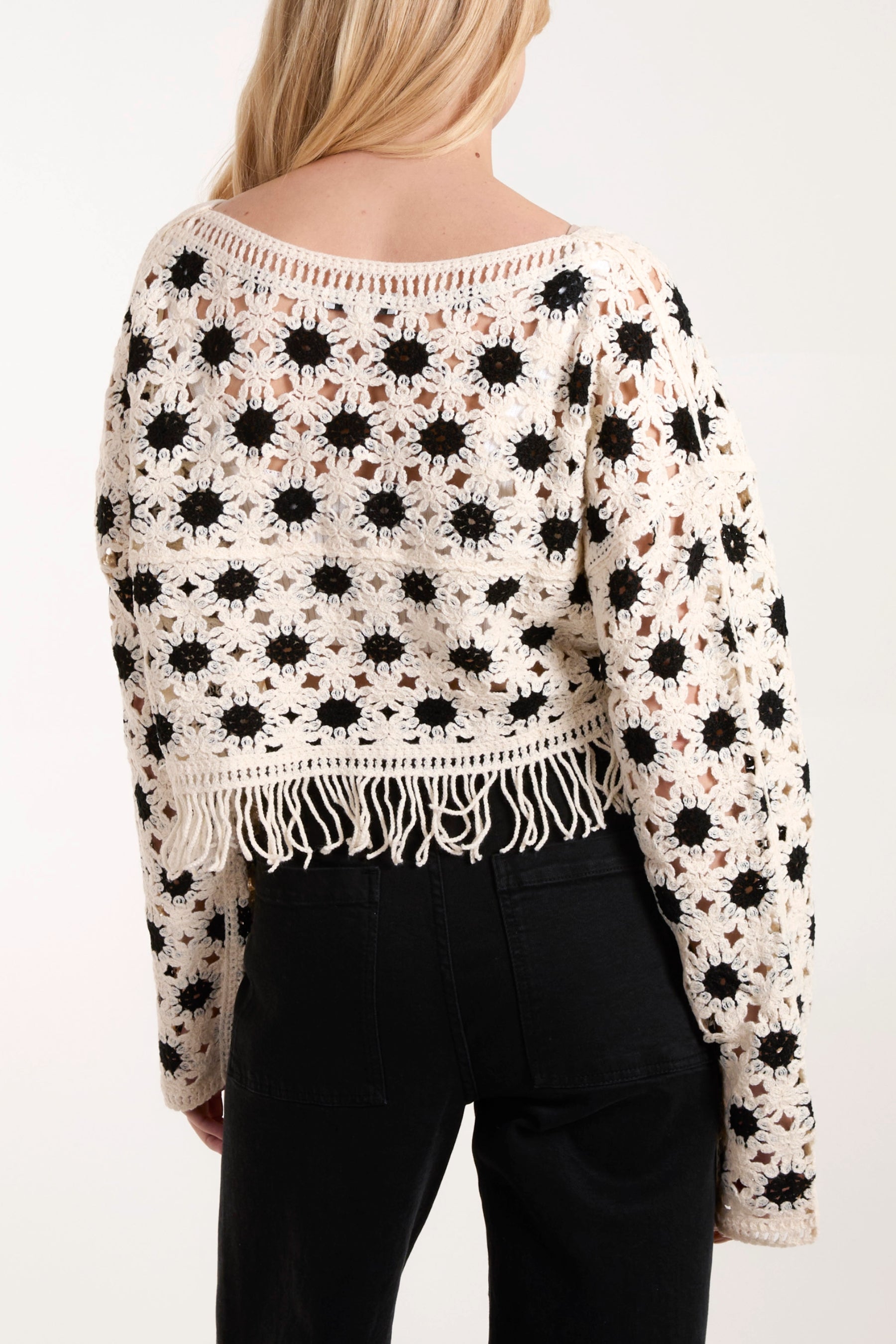 Cropped Crochet Tassel Jumper