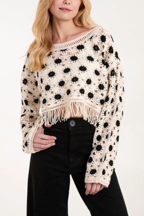 Cropped Crochet Tassel Jumper