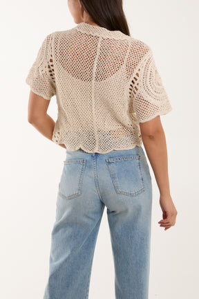 Crochet Short Sleeve Button Up Shirt