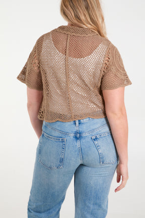 Crochet Short Sleeve Button Up Shirt