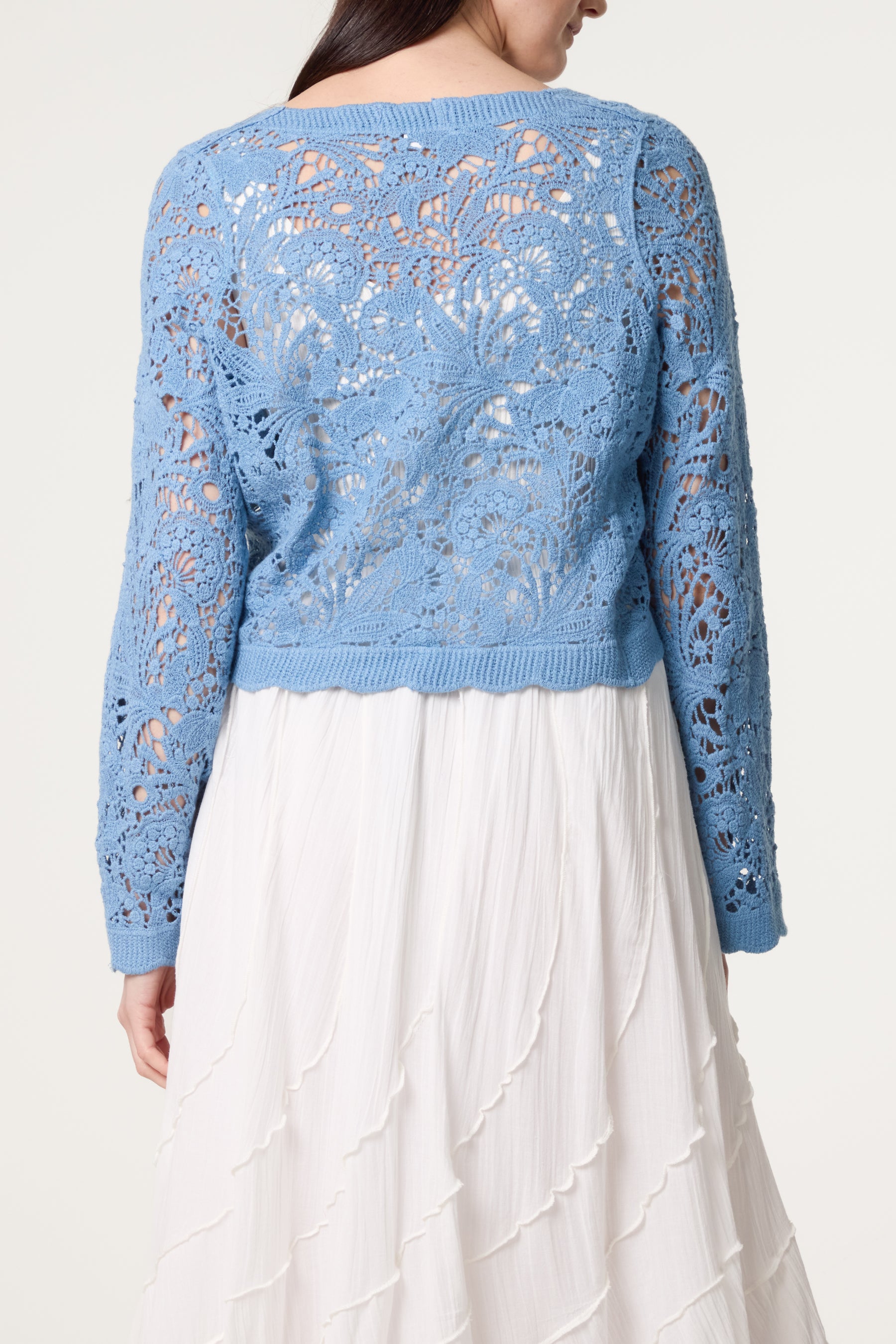 Crochet V Neck Flower Pattern Cardigan