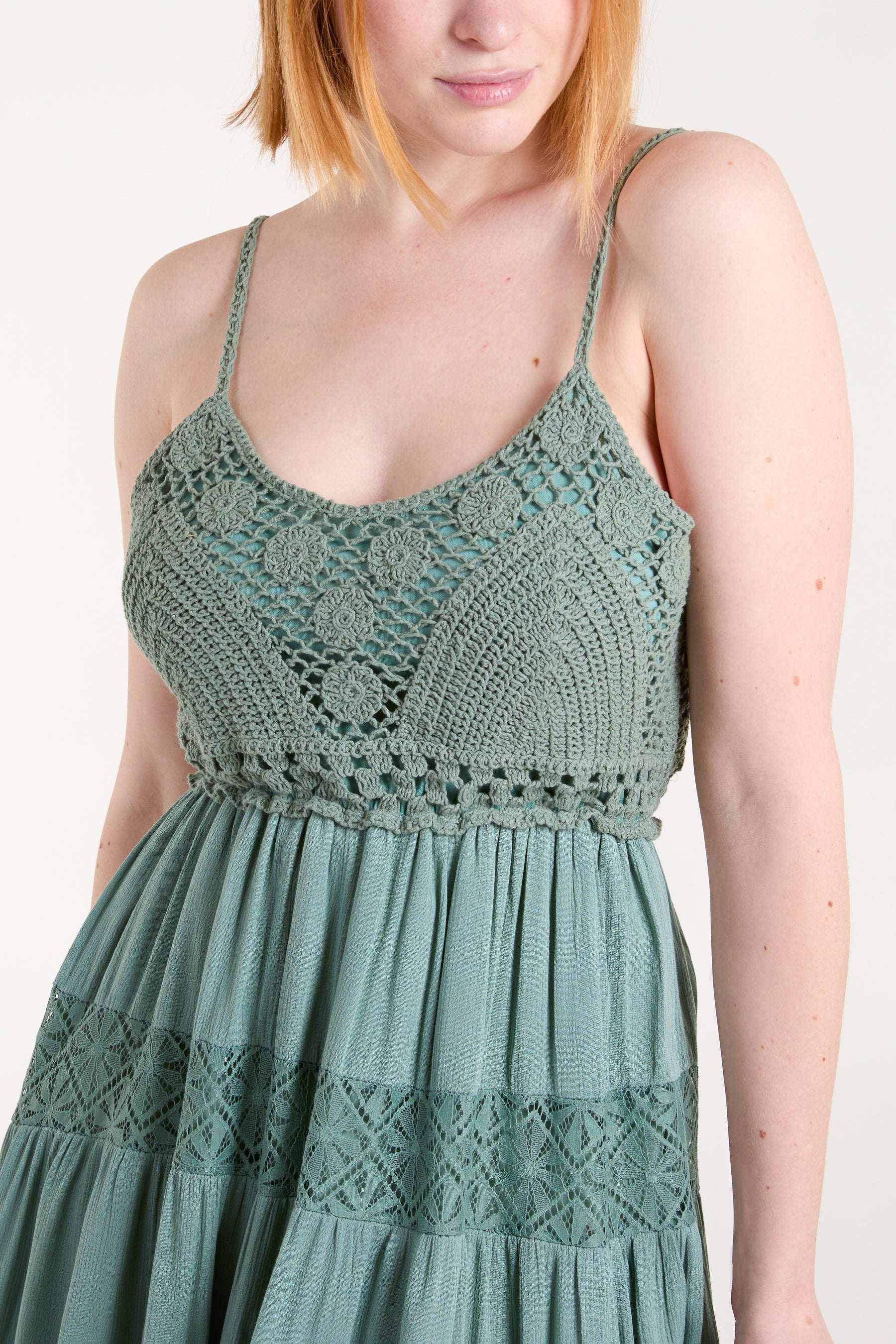 Crochet Cami Tiered Midi Dress