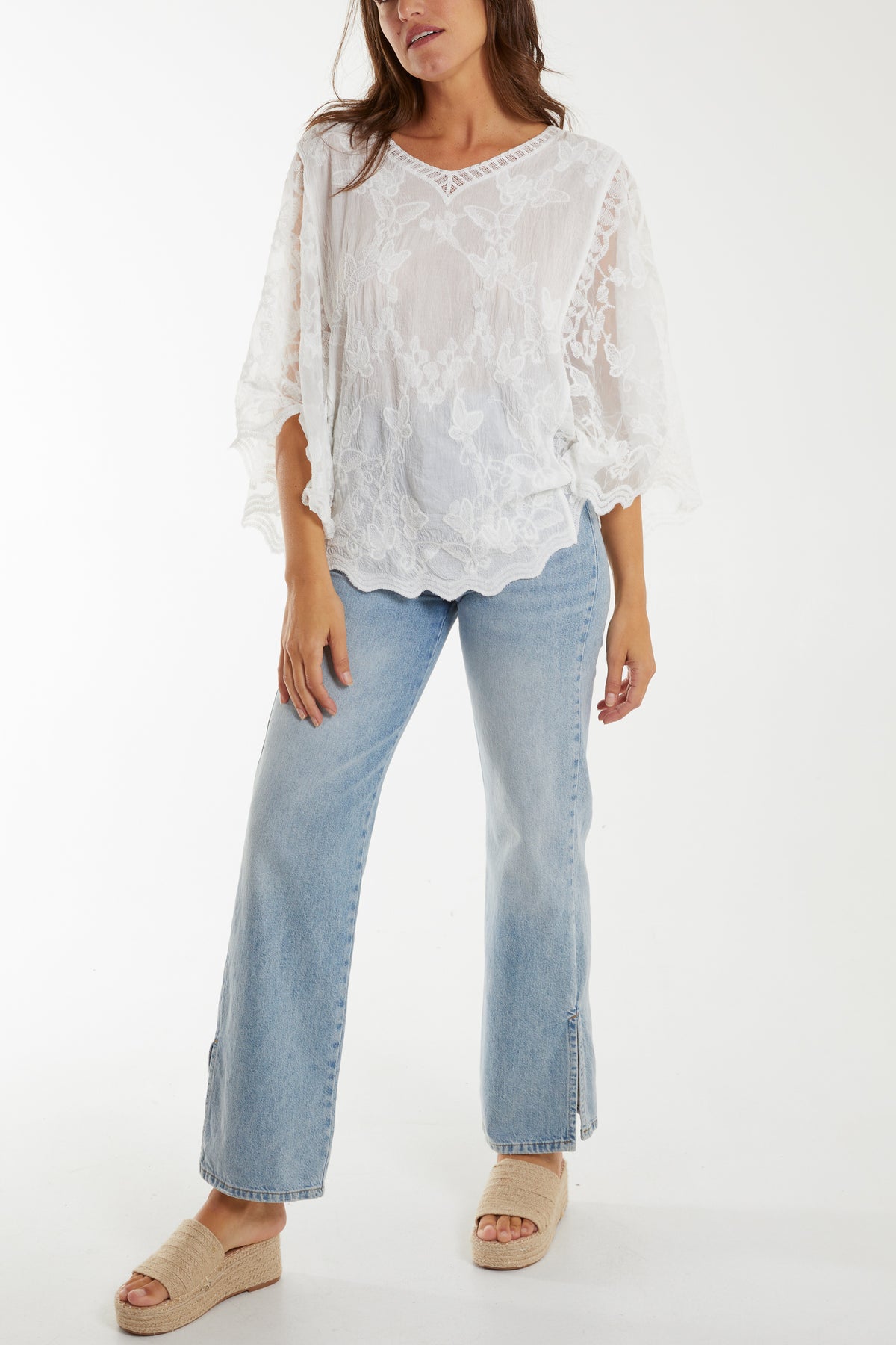 Butterfly Lace V-Neck Scallop Top
