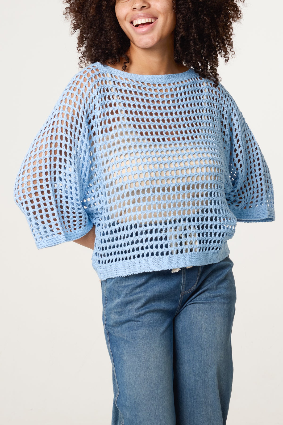 3/4 Sleeve Net Mesh Top