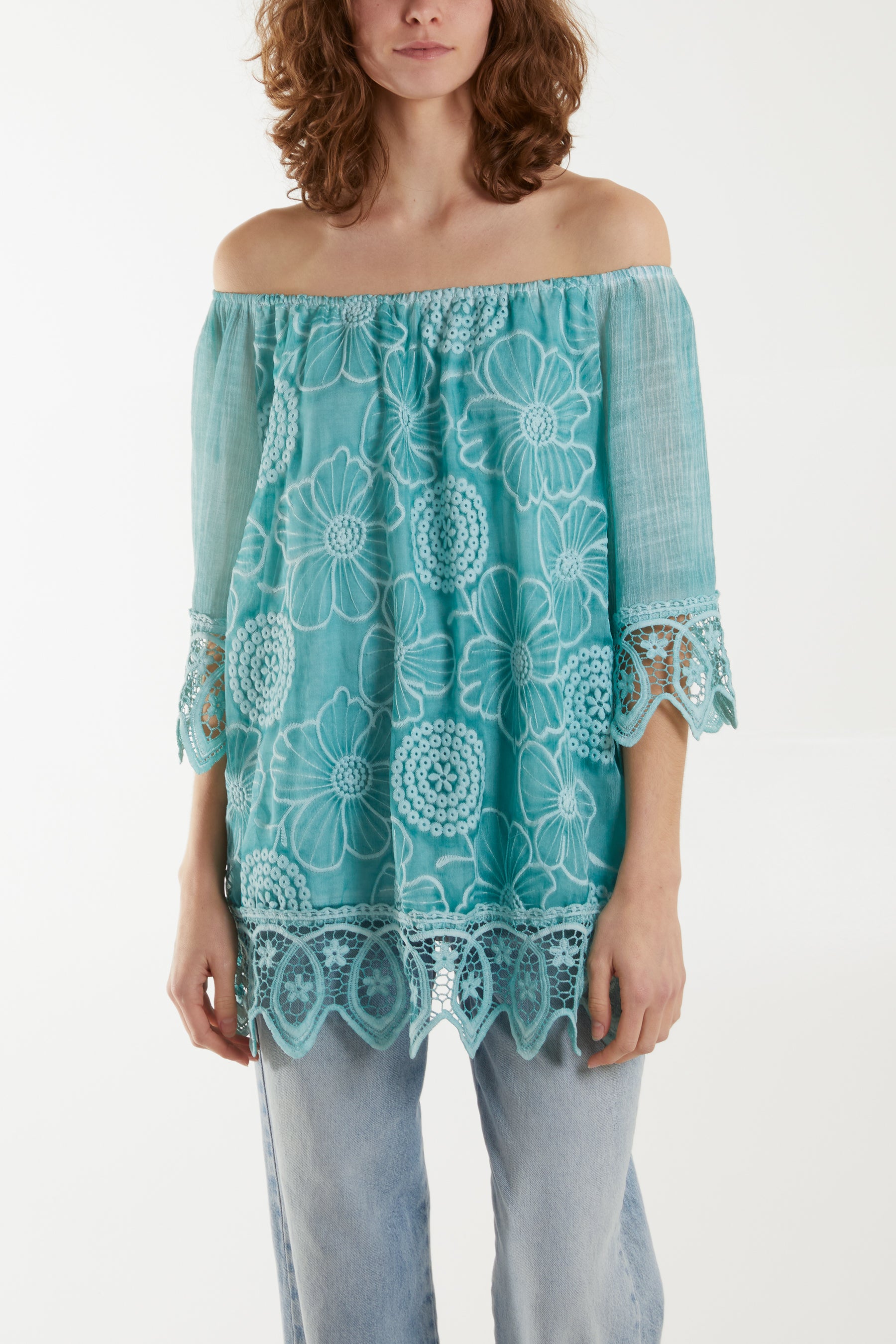 Washed Lace Floral Blouse