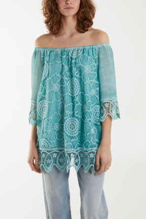 Washed Lace Floral Blouse