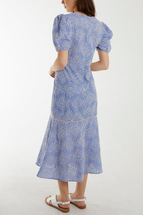 Broderie Anglaise Puff Sleeve Maxi Dress