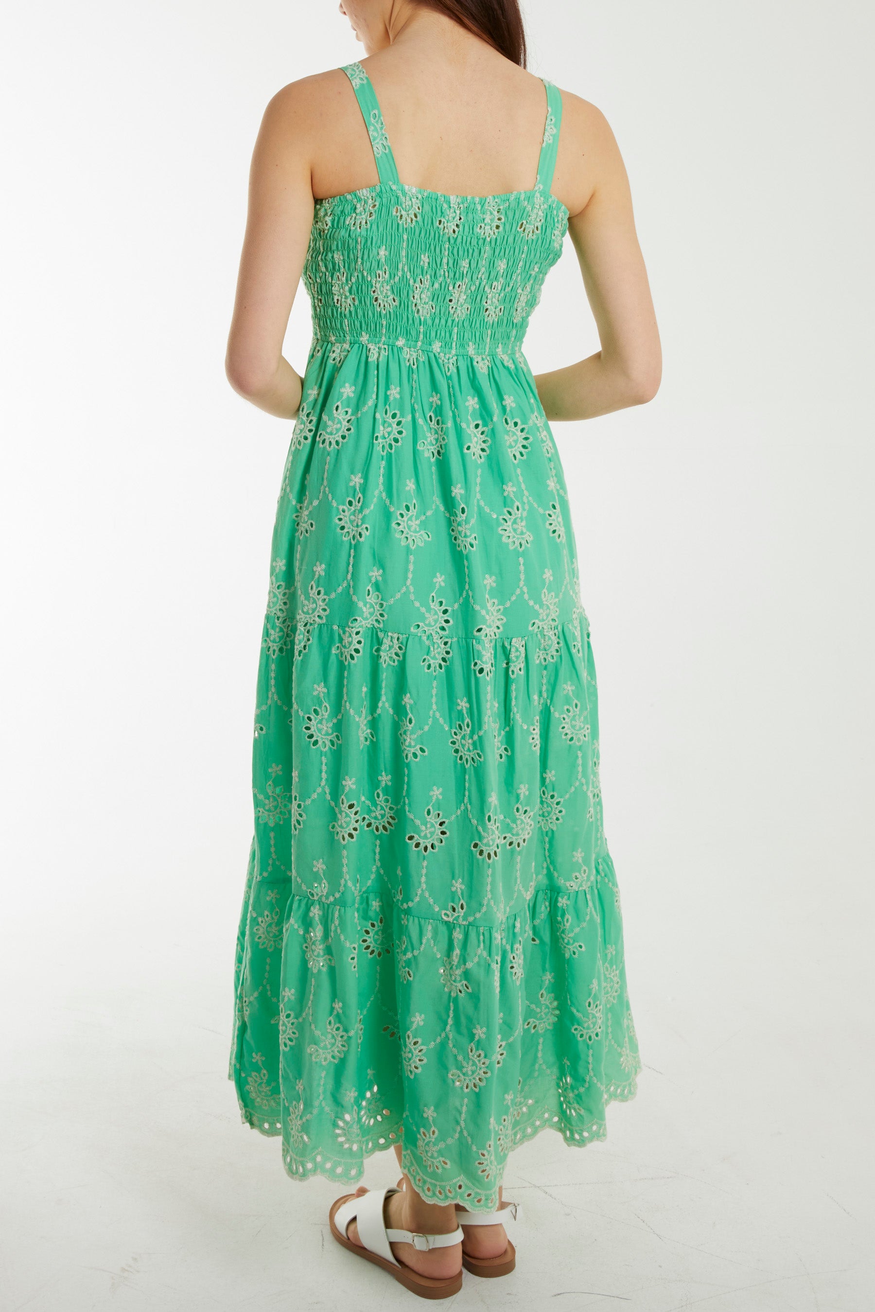 Broderie Anglaise Shirred Bust Cami Maxi Dress