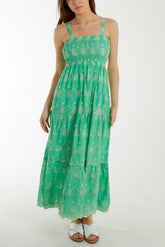 Broderie Anglaise Shirred Bust Cami Maxi Dress