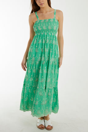 Broderie Anglaise Shirred Bust Cami Maxi Dress