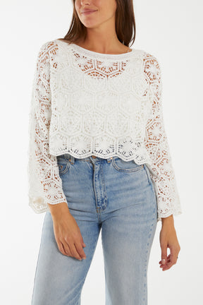 Full Sleeve Round Neck Crochet Top