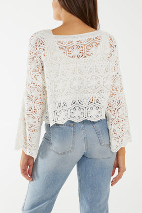 Full Sleeve Round Neck Crochet Top