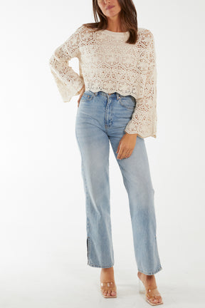 Full Sleeve Round Neck Crochet Top