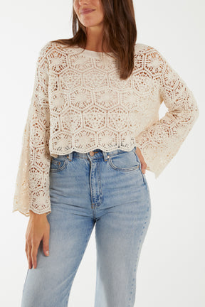 Full Sleeve Round Neck Crochet Top