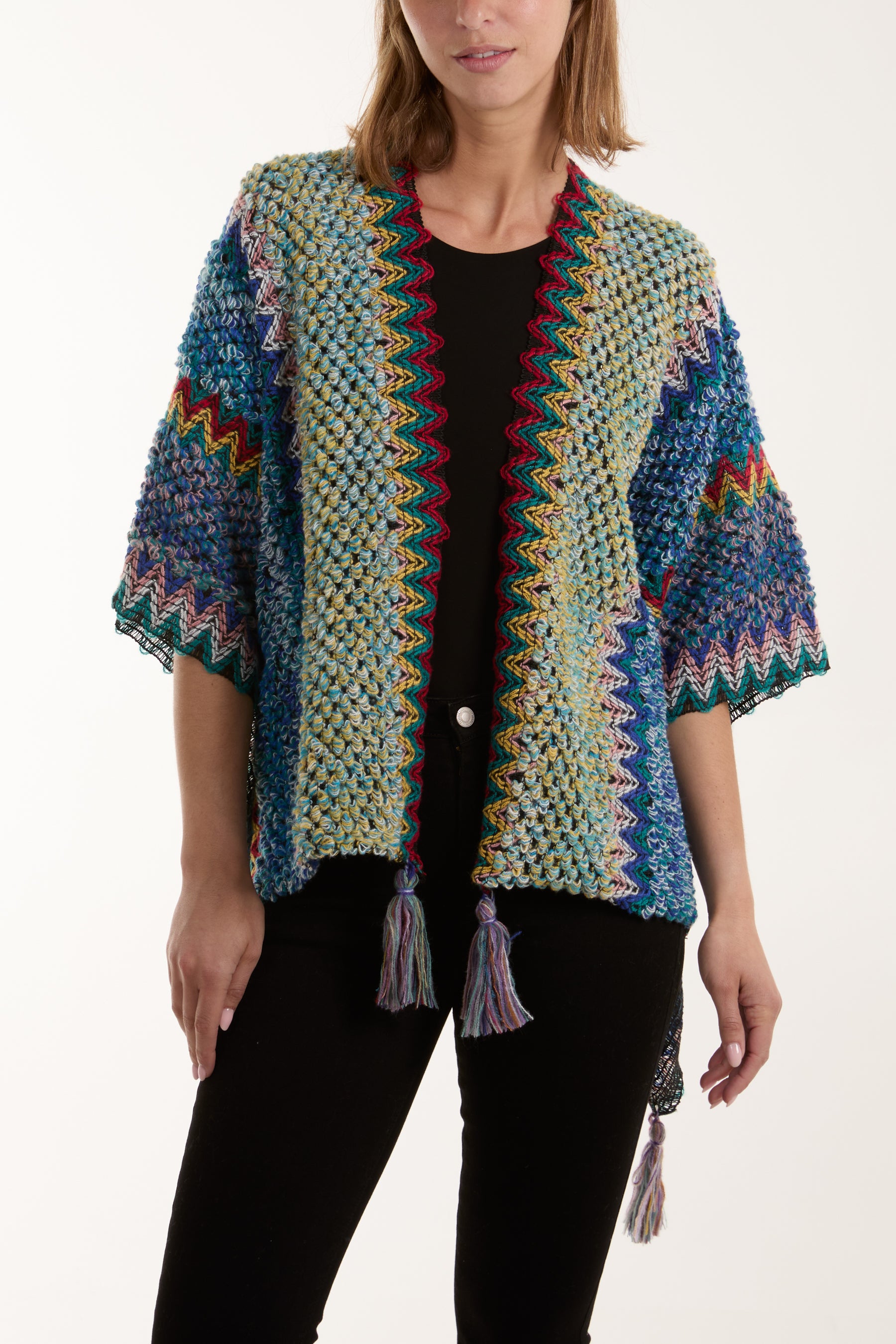 Tassel Blanket Knit Poncho