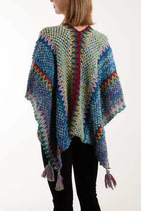 Tassel Blanket Knit Poncho