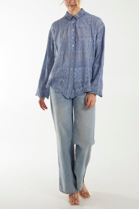 Cotton Embroidery Stone Wash Shirt