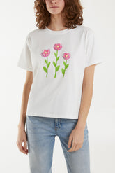 Flocking Flowers Embellished T-Shirt