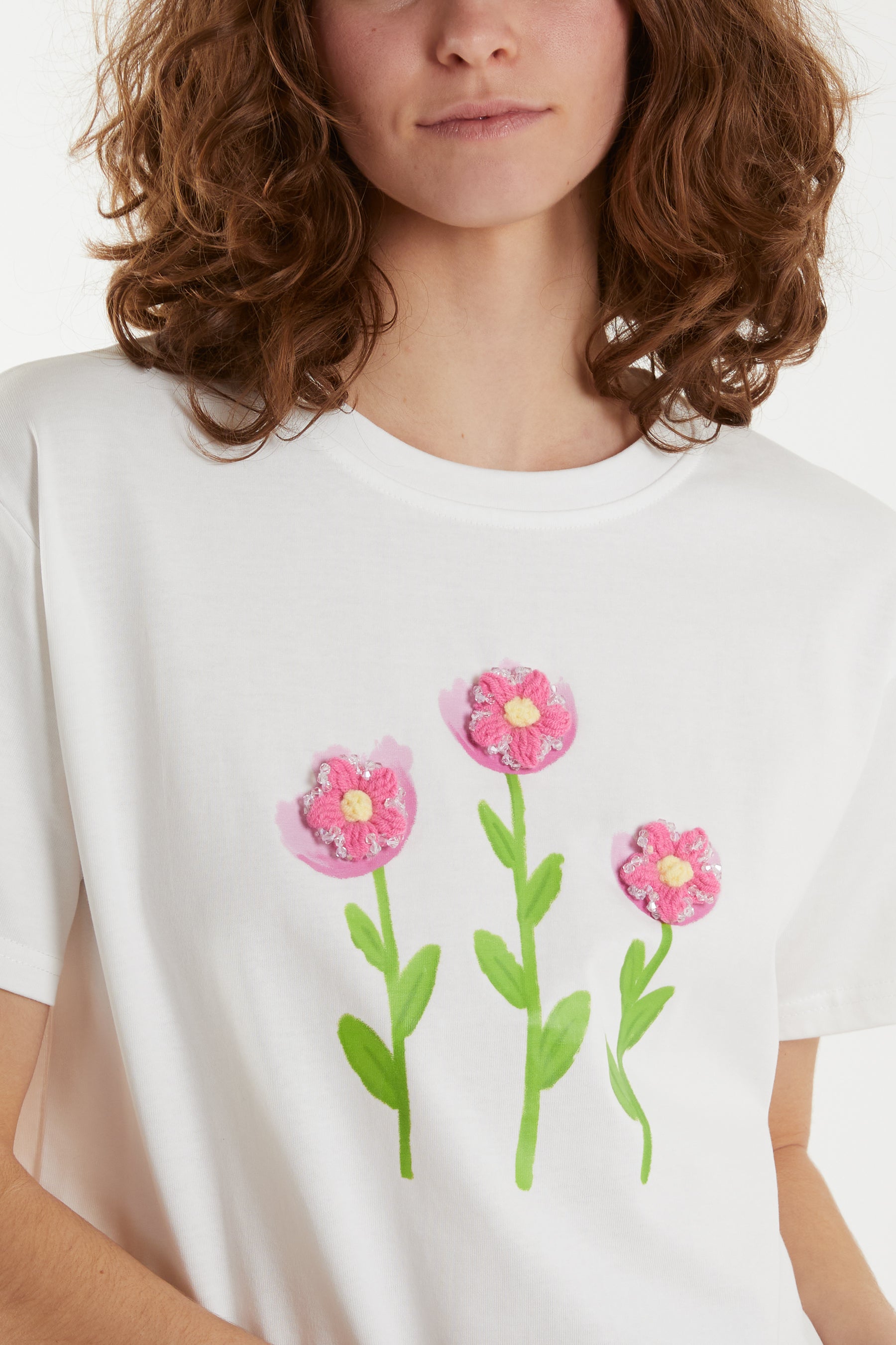 Flocking Flowers Embellished T-Shirt