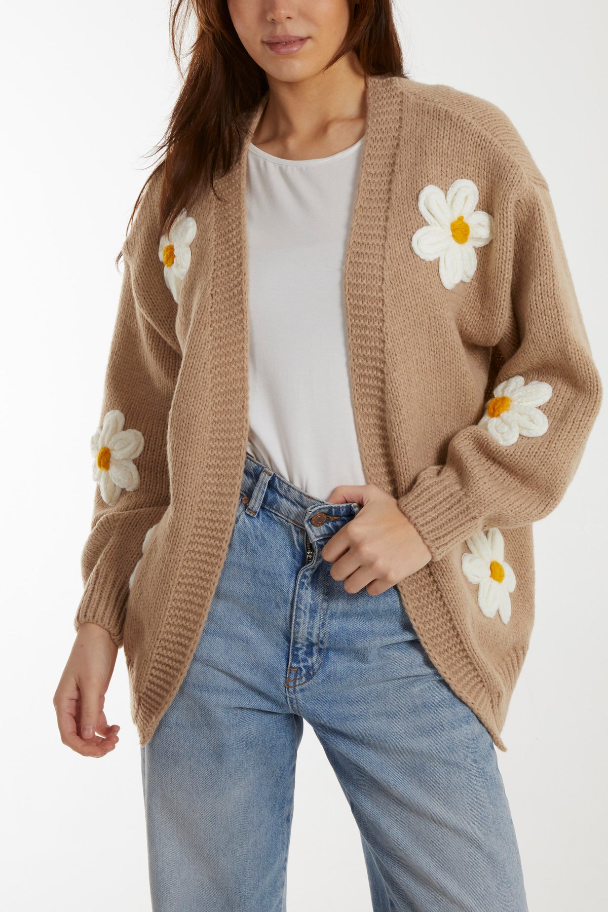 Flocking Daisy Flower Open Cardigan