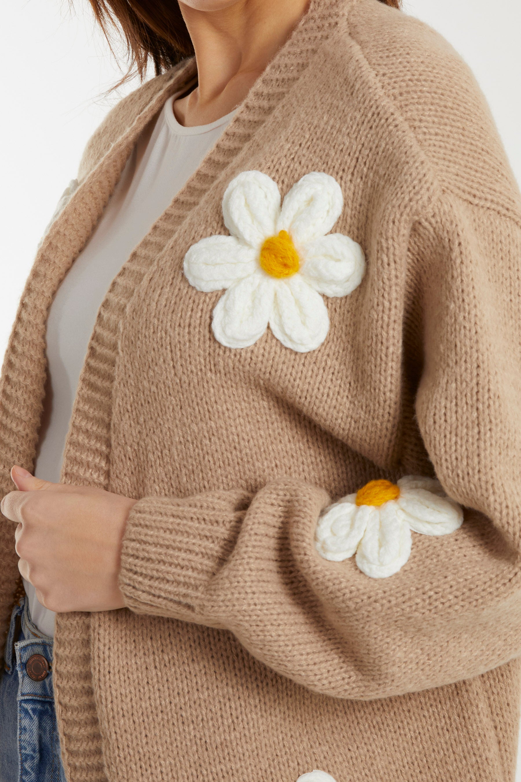 Flocking Diasy Flower Open Cardigan