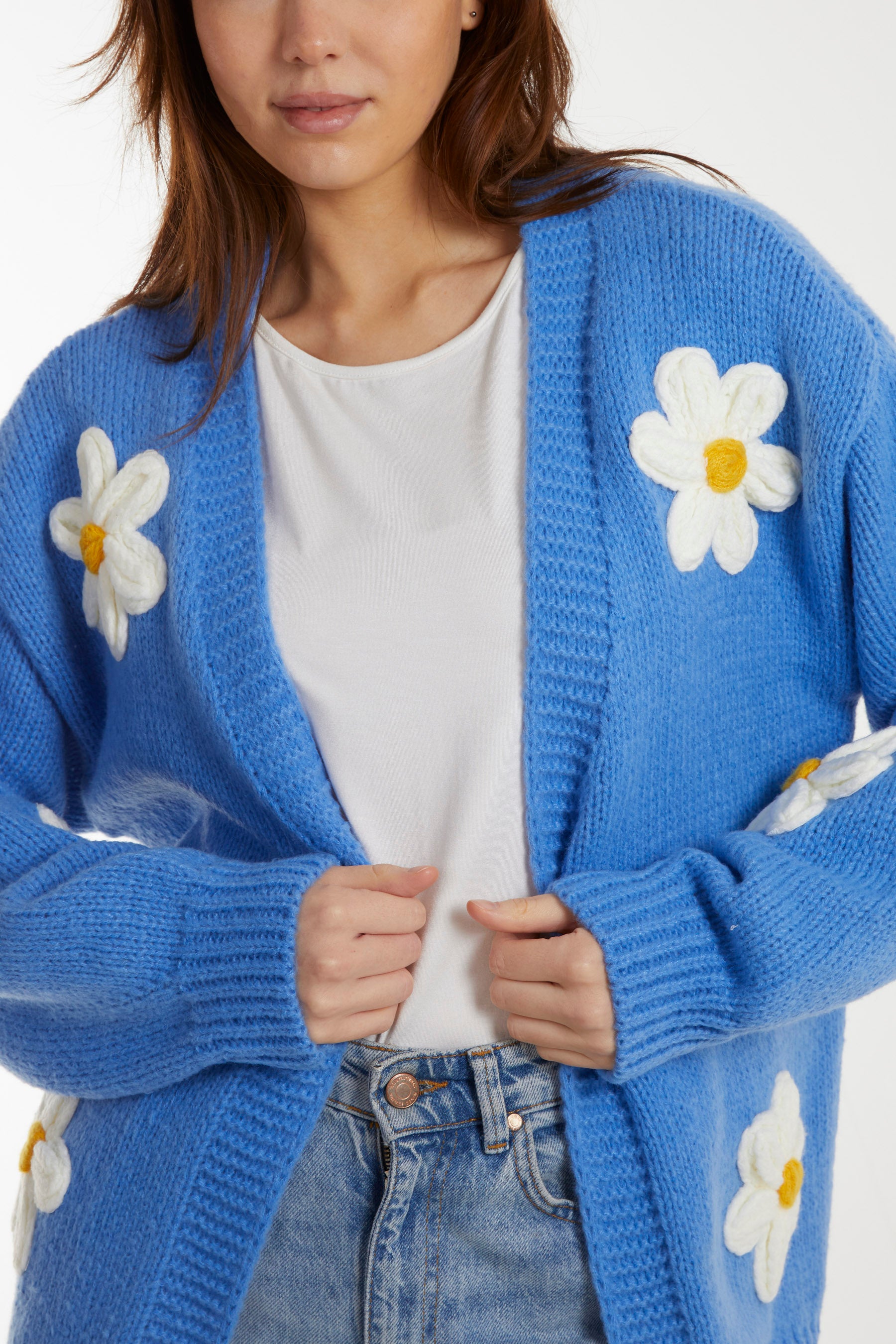 Flocking Diasy Flower Open Cardigan