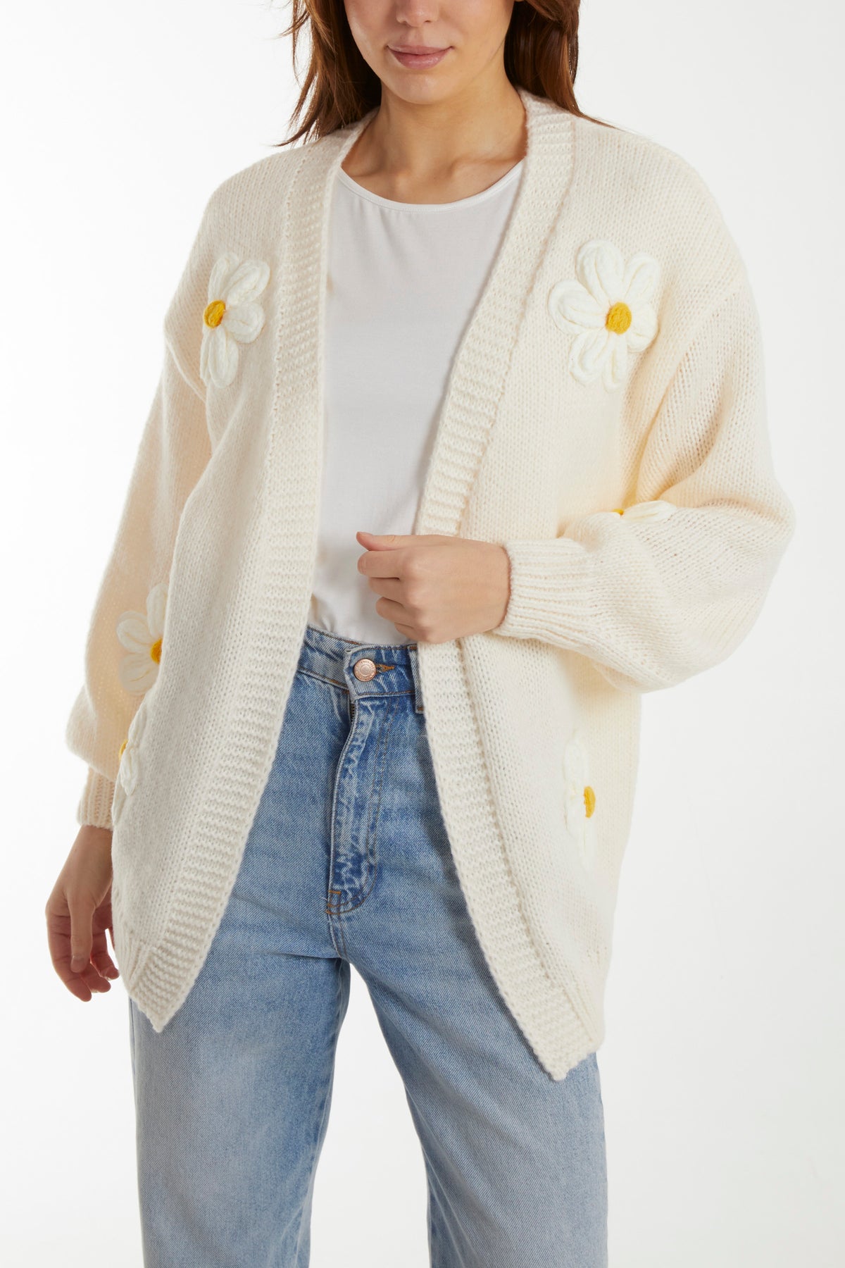 Flocking Daisy Flower Open Cardigan