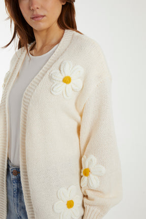 Flocking Diasy Flower Open Cardigan