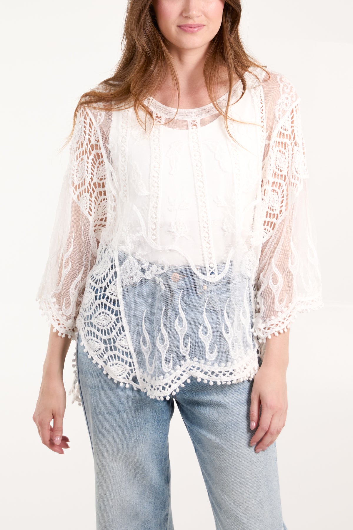 Lace Butterfly Sleeve Blouse