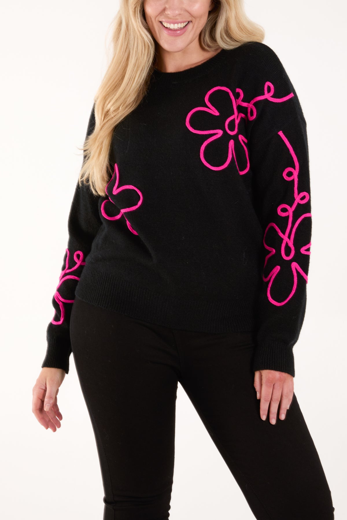 Abstract Flower Embroidery Jumper