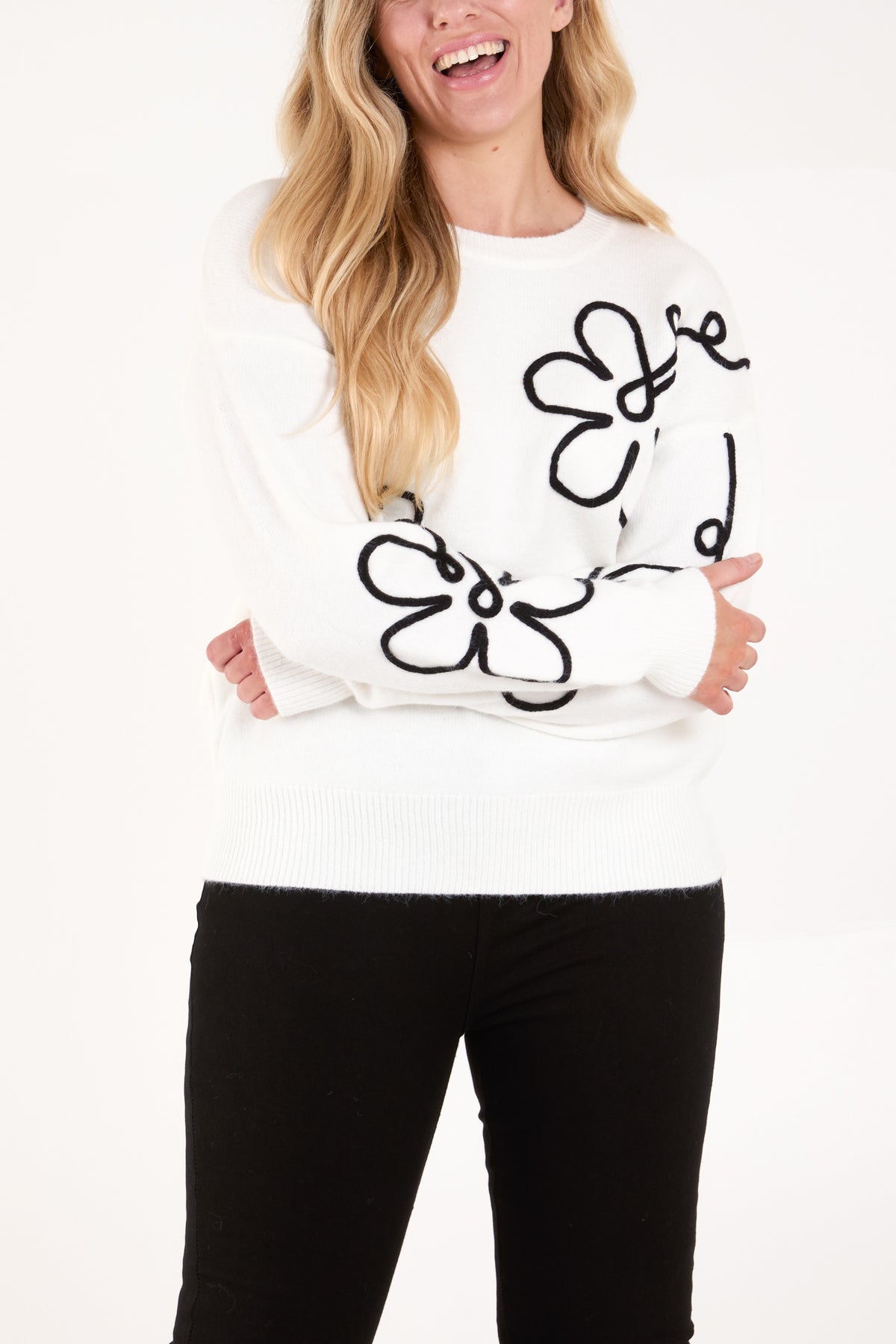 Abstract Flower Embroidery Jumper