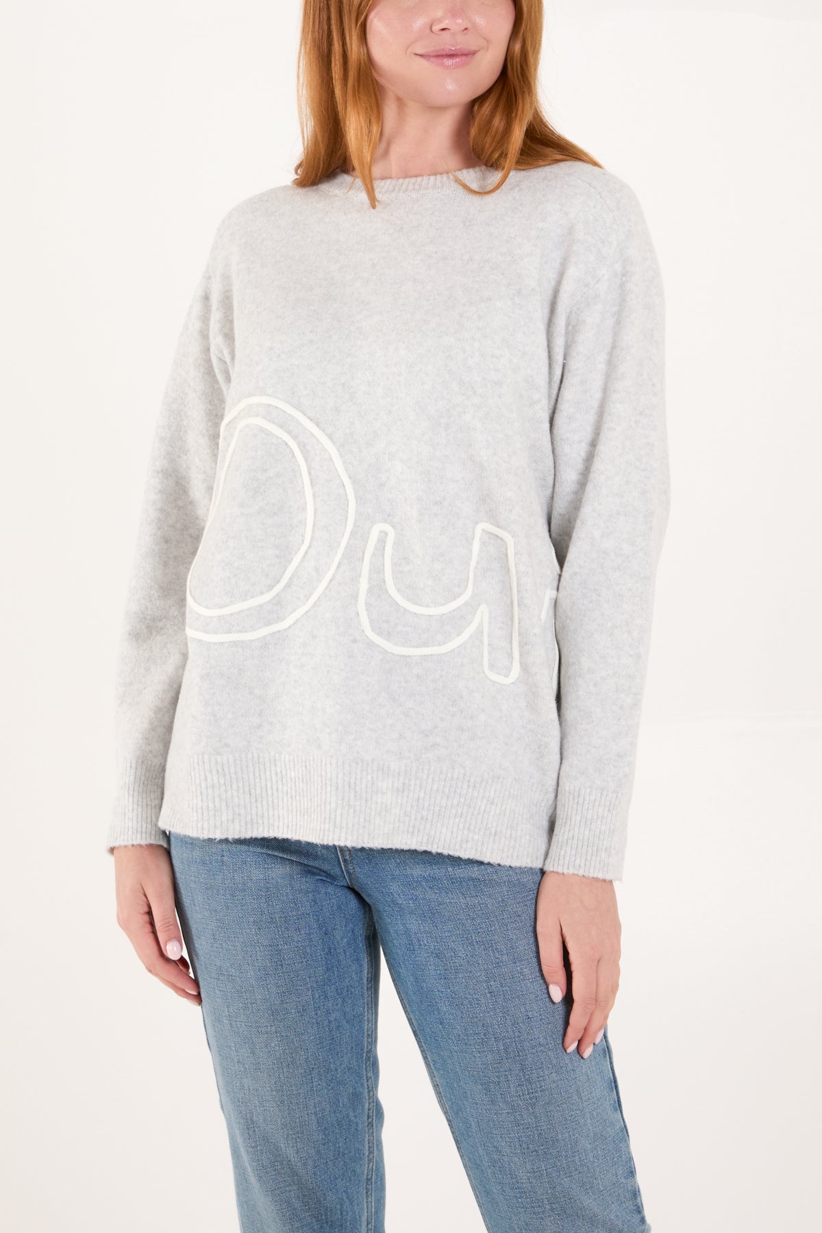 'Oui' Embroidery Fine Knit Jumper