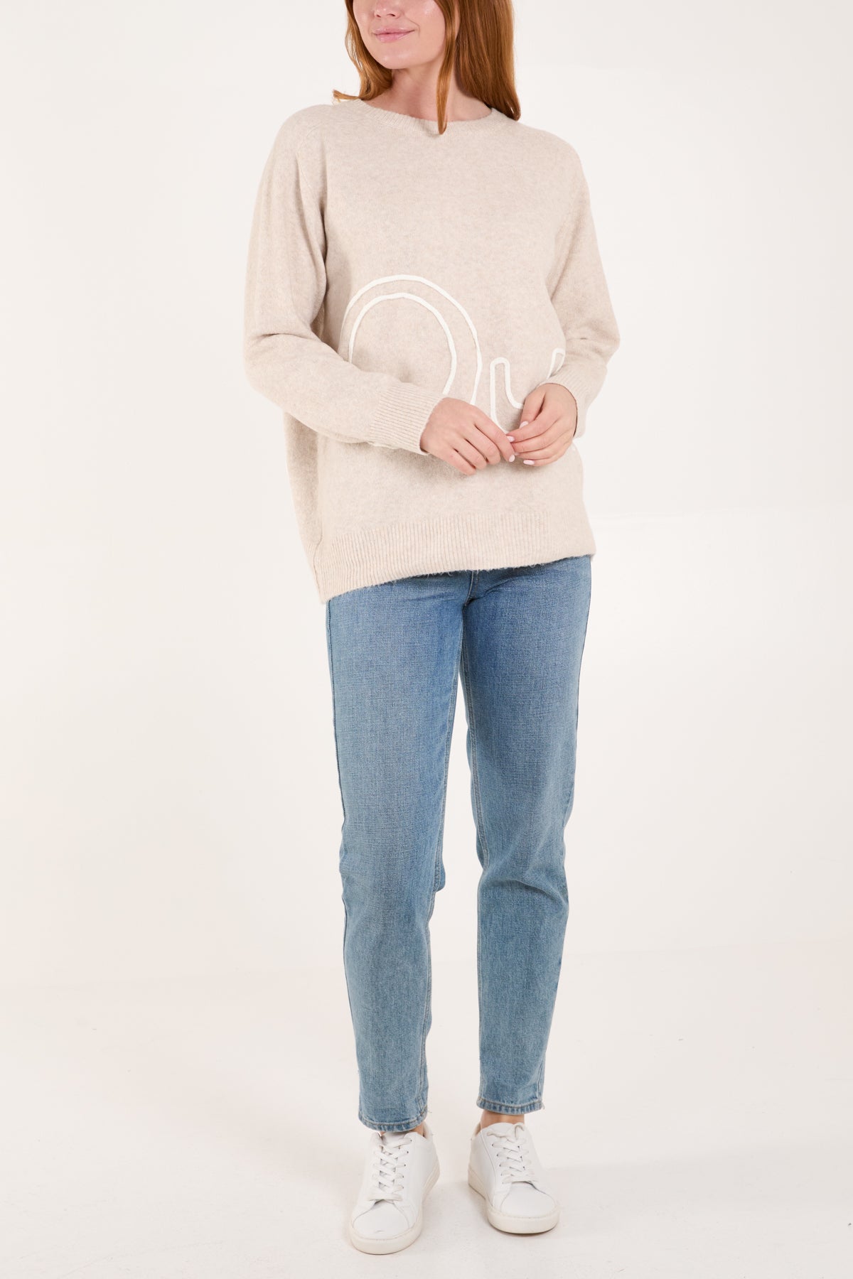 'Oui' Embroidery Fine Knit Jumper