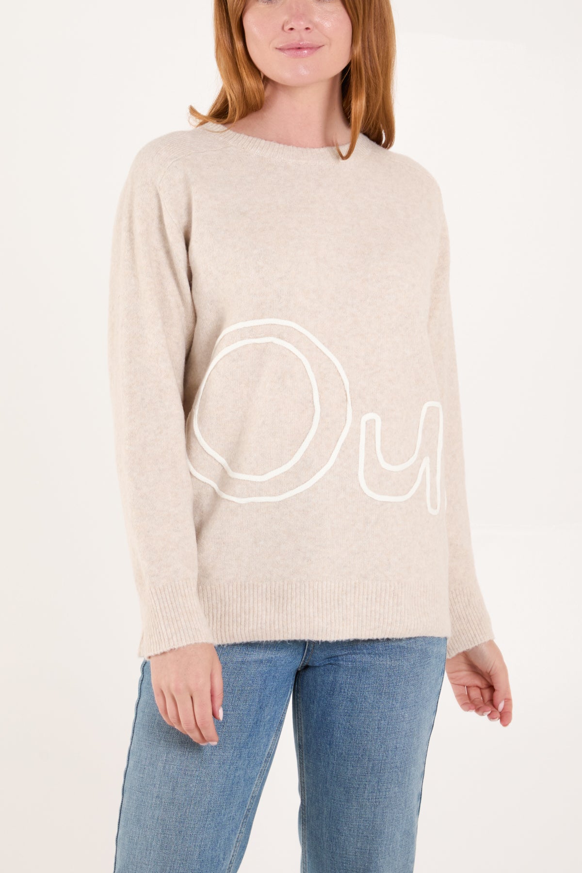 'Oui' Embroidery Fine Knit Jumper