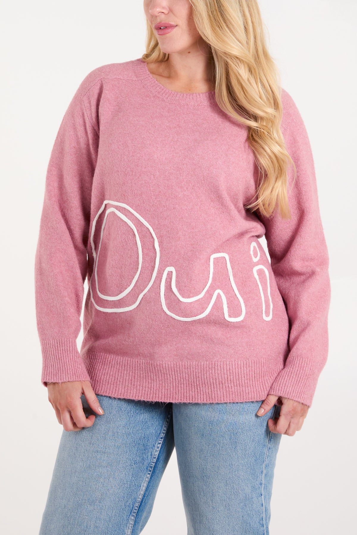 'Oui' Embroidery Fine Knit Jumper