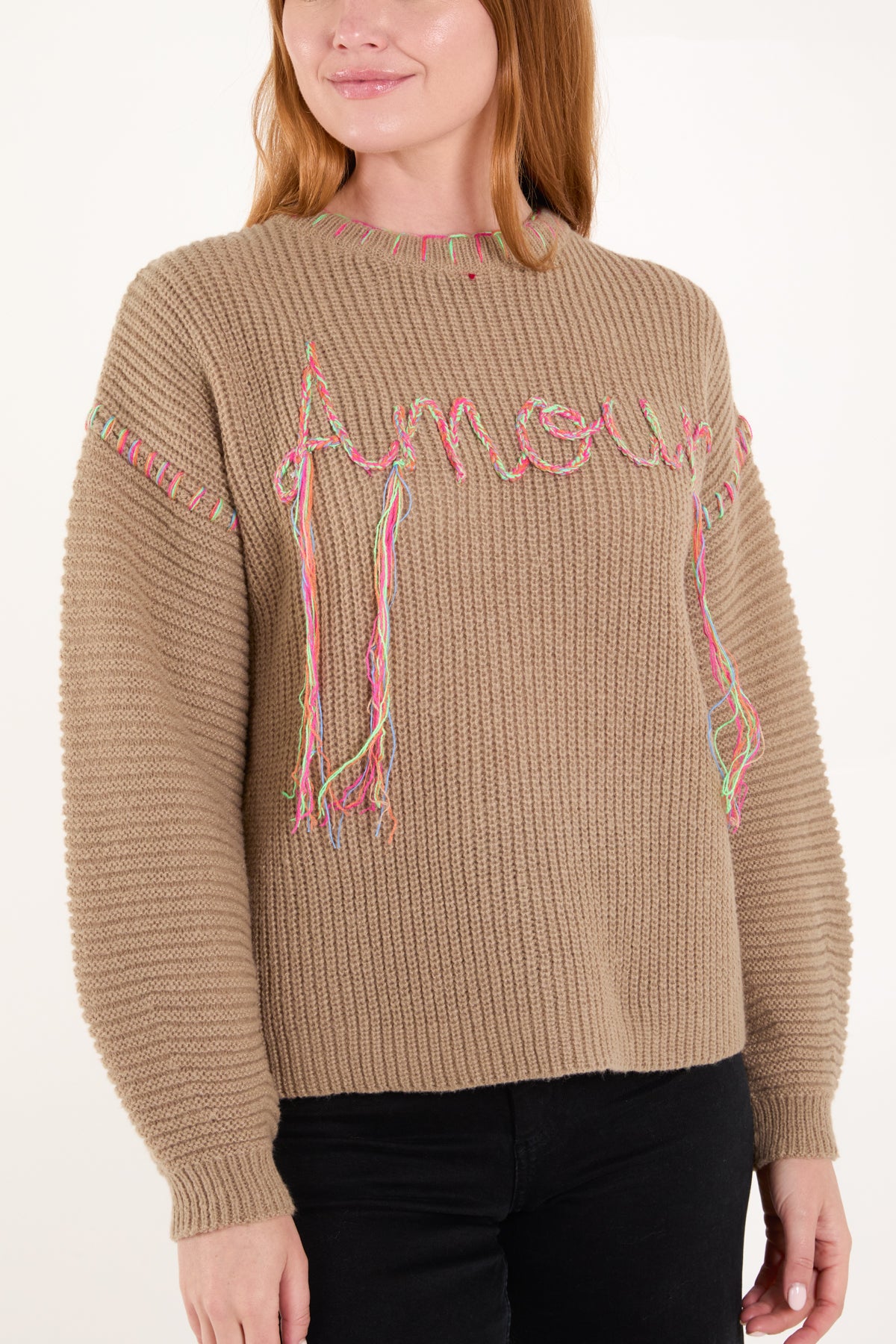 'Amour' Stich Embroidery Knit Jumper