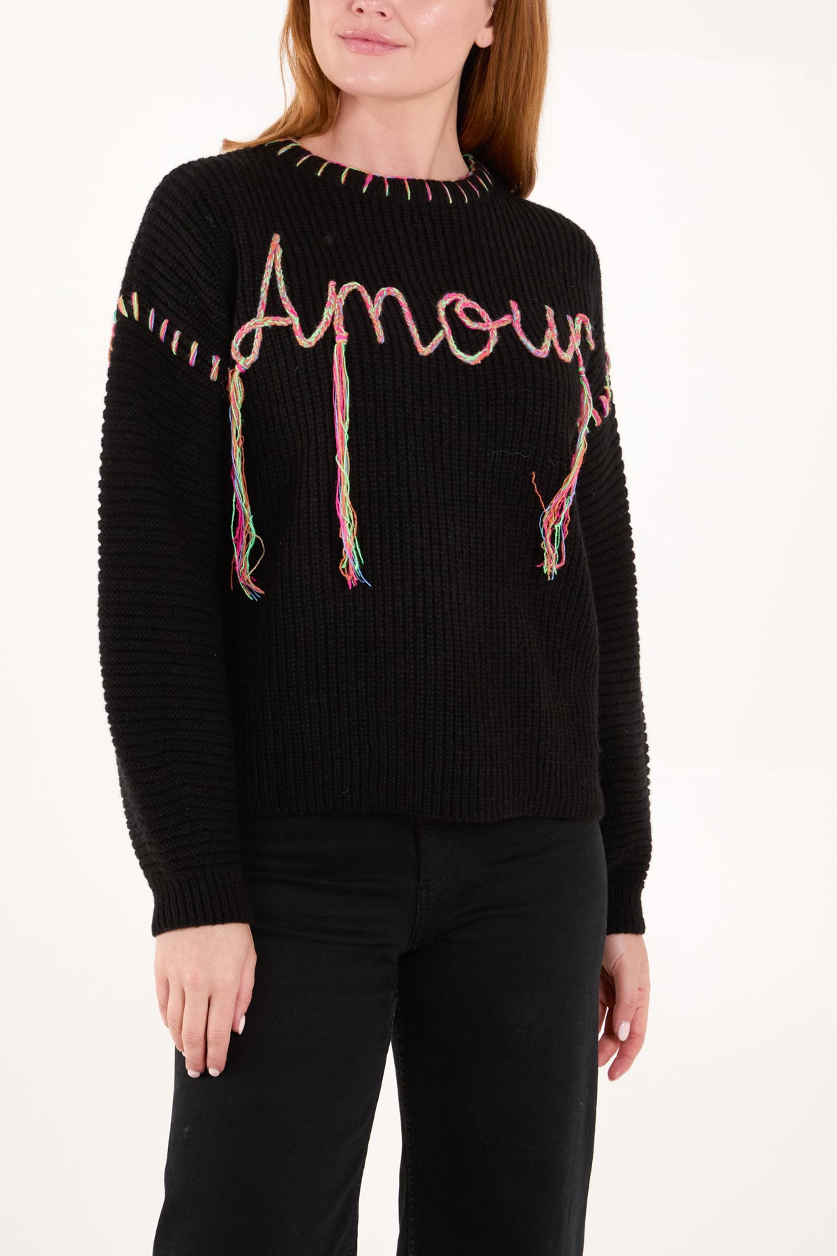 'Amour' Stich Embroidery Knit Jumper
